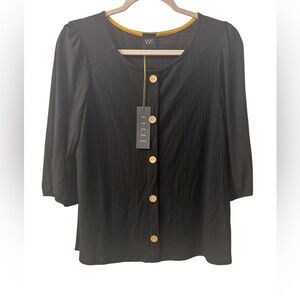 W5 Black Blouse with Button Accents